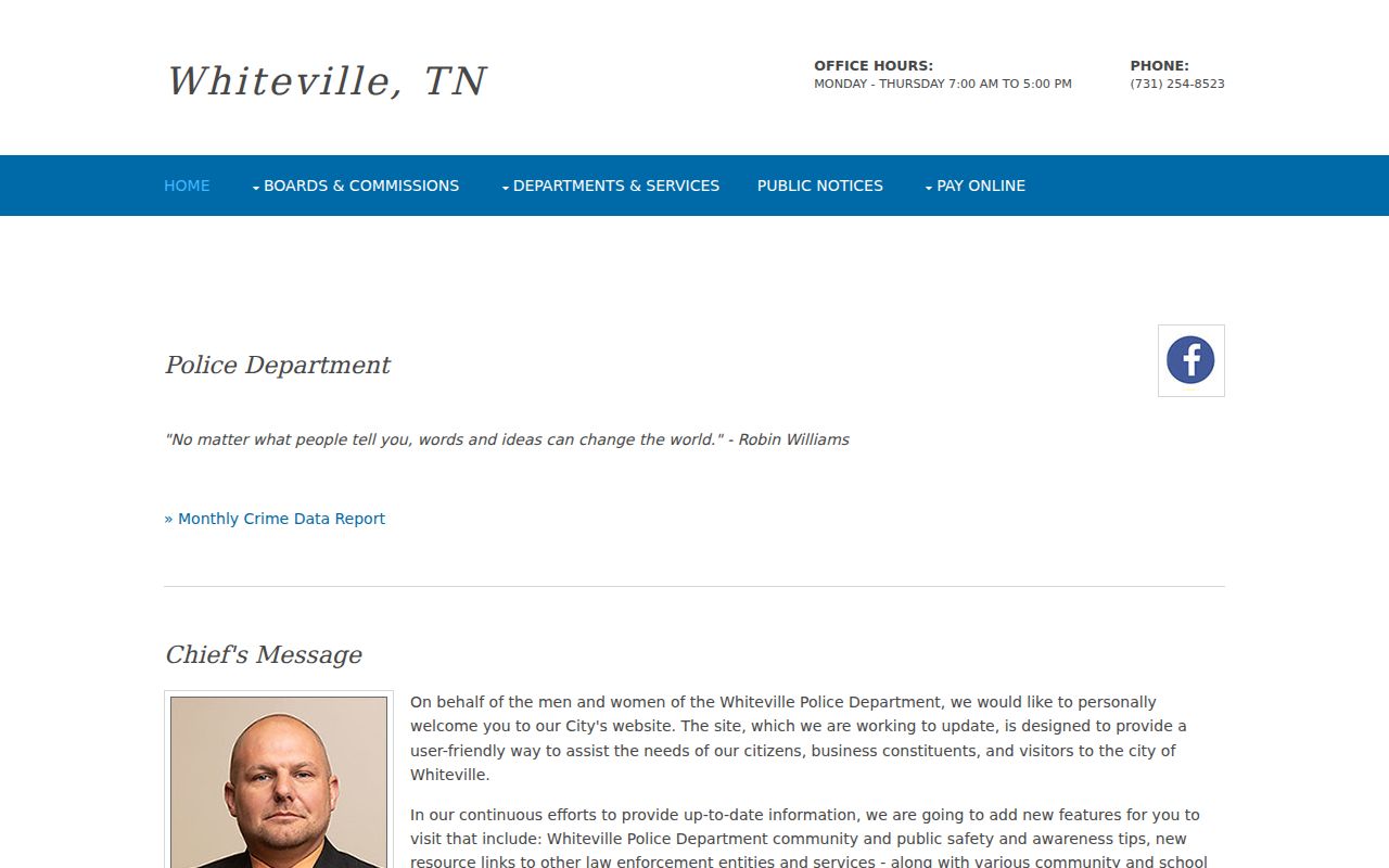Whiteville warrant records, police department contact and public office information