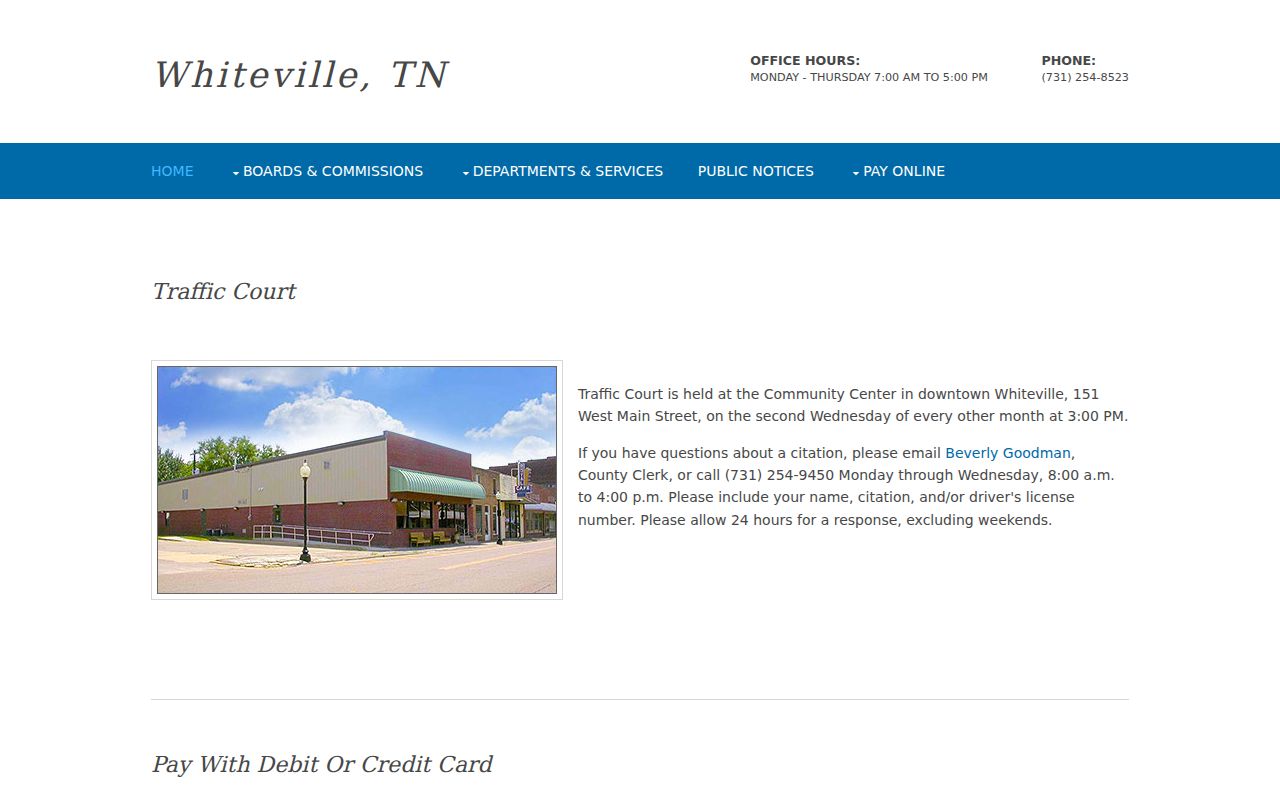 Hardeman County traffic warrant records, Whiteville Traffic Court schedule and citation payment details