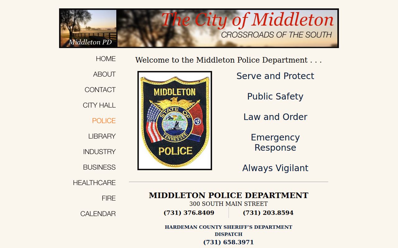 Middleton warrant records, city Police Department contact and sheriff dispatch details